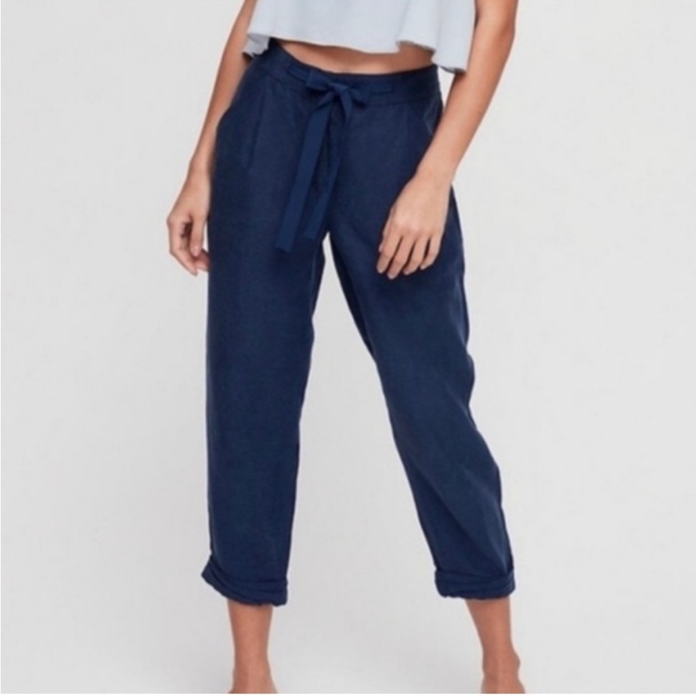 Aritzia Wilfred Linen Blend Allant Pant in Blue Sz 8